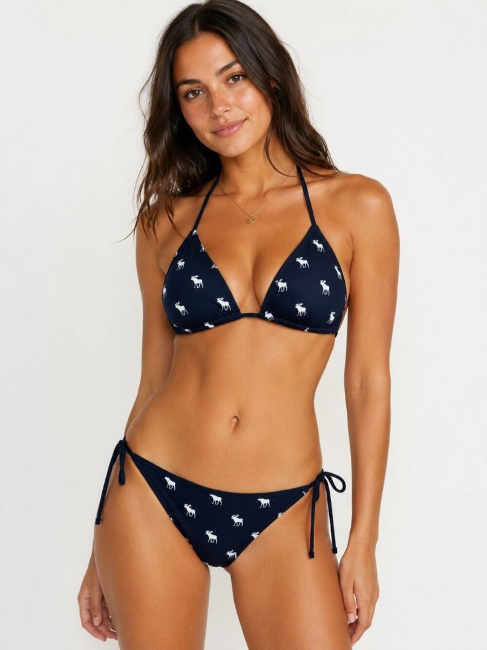 Y2K Abercrombie & Fitch Navy White Moose Print Bikini Set